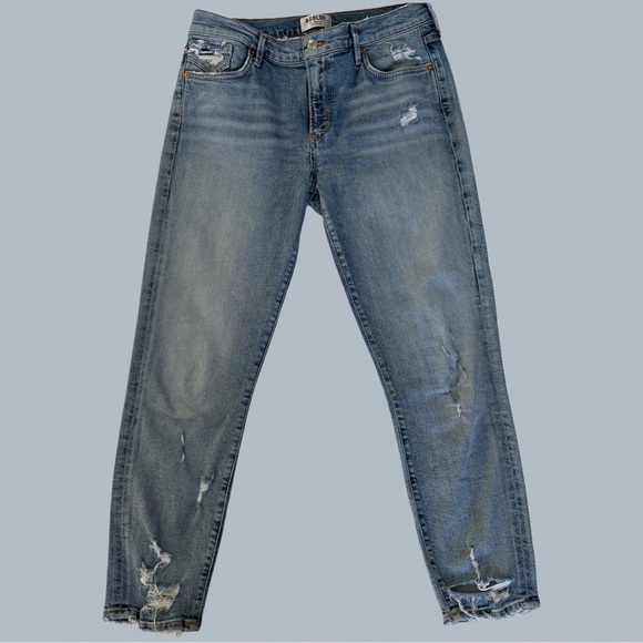 Agolde Denim - Agolde Light Blue Distressed Skinny Jeans Sophie Cropped Denim